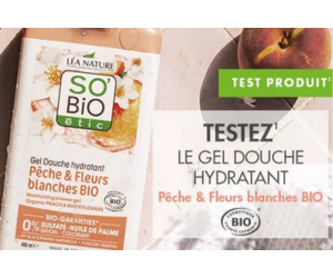 gel douche pêche et fleurs blanches bio So'Bio etic