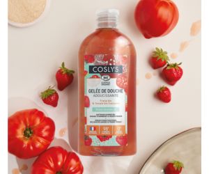 gelée de douche adoucissante fraise et tomate bio de Coslys