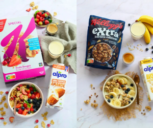 boissons végétales Alpro et céréales Kellogg's